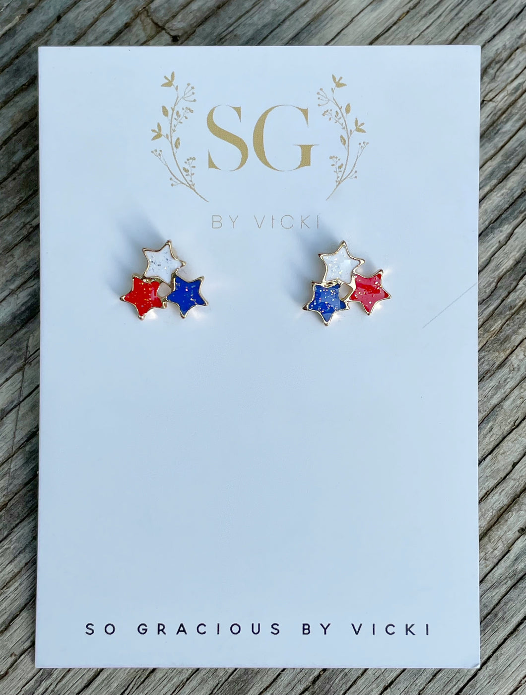 Red Blue & White Star Earrings